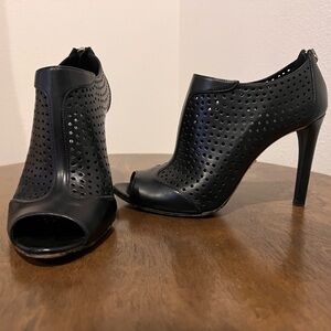 Prada Black Peep Toe Perforated Leather Booties 7.5